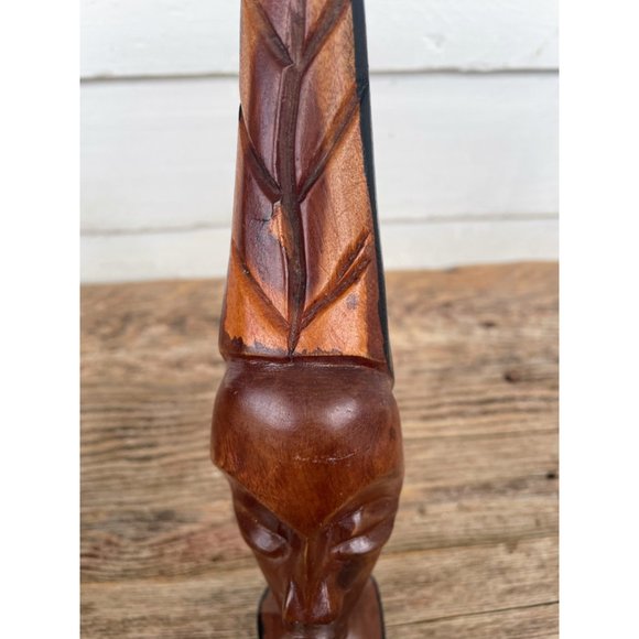 Vintage MCM African Carved Wood Head Busts Woman Man Wire Jewelry - Picture 11 of 15